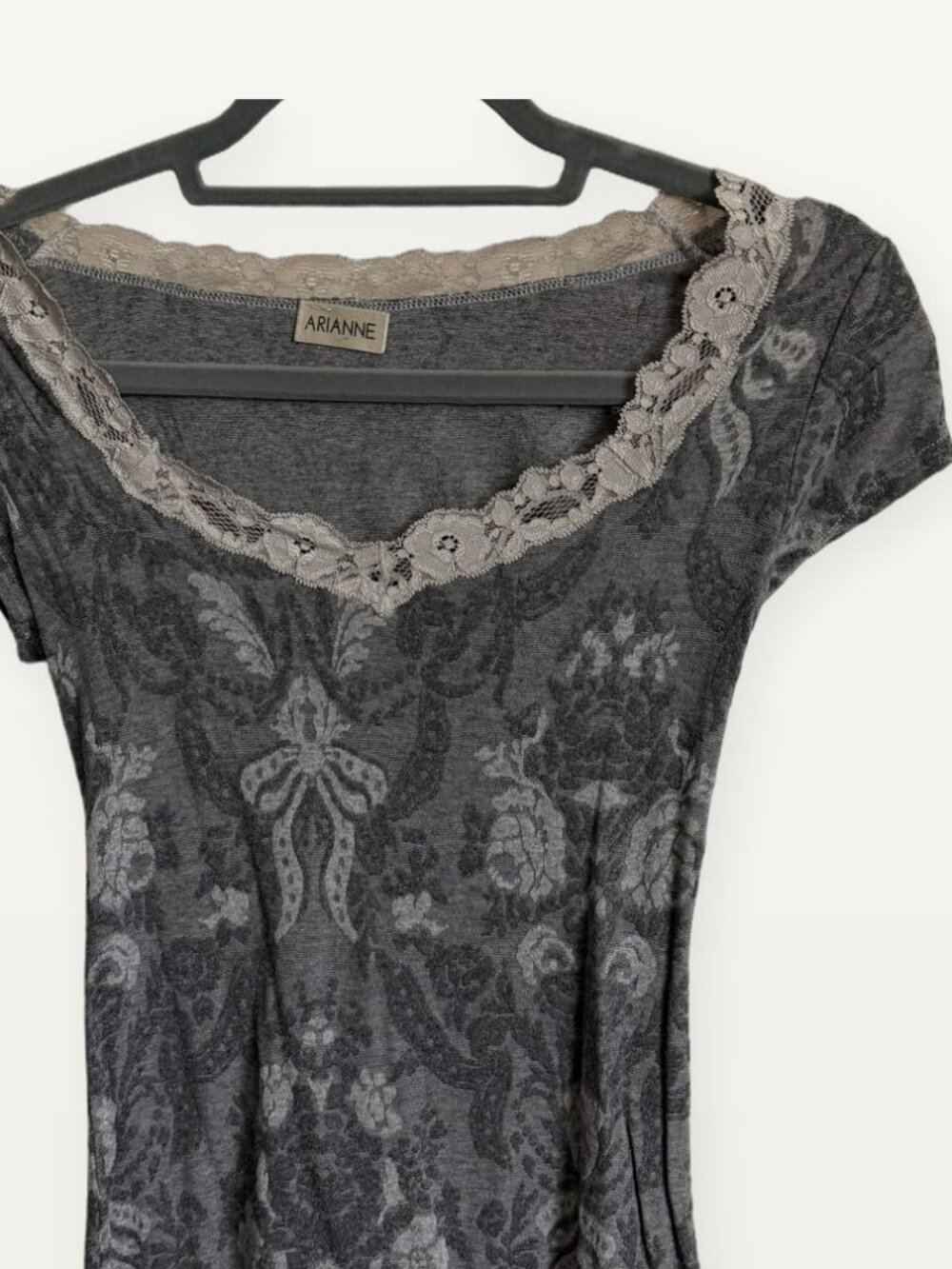 Arianne Gray Baroque Jacquard Lace Trim Short Sleeve Top